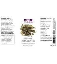 Load image into Gallery viewer, Citronella (Cymbopogon winterianus) NOW Essential Oil
